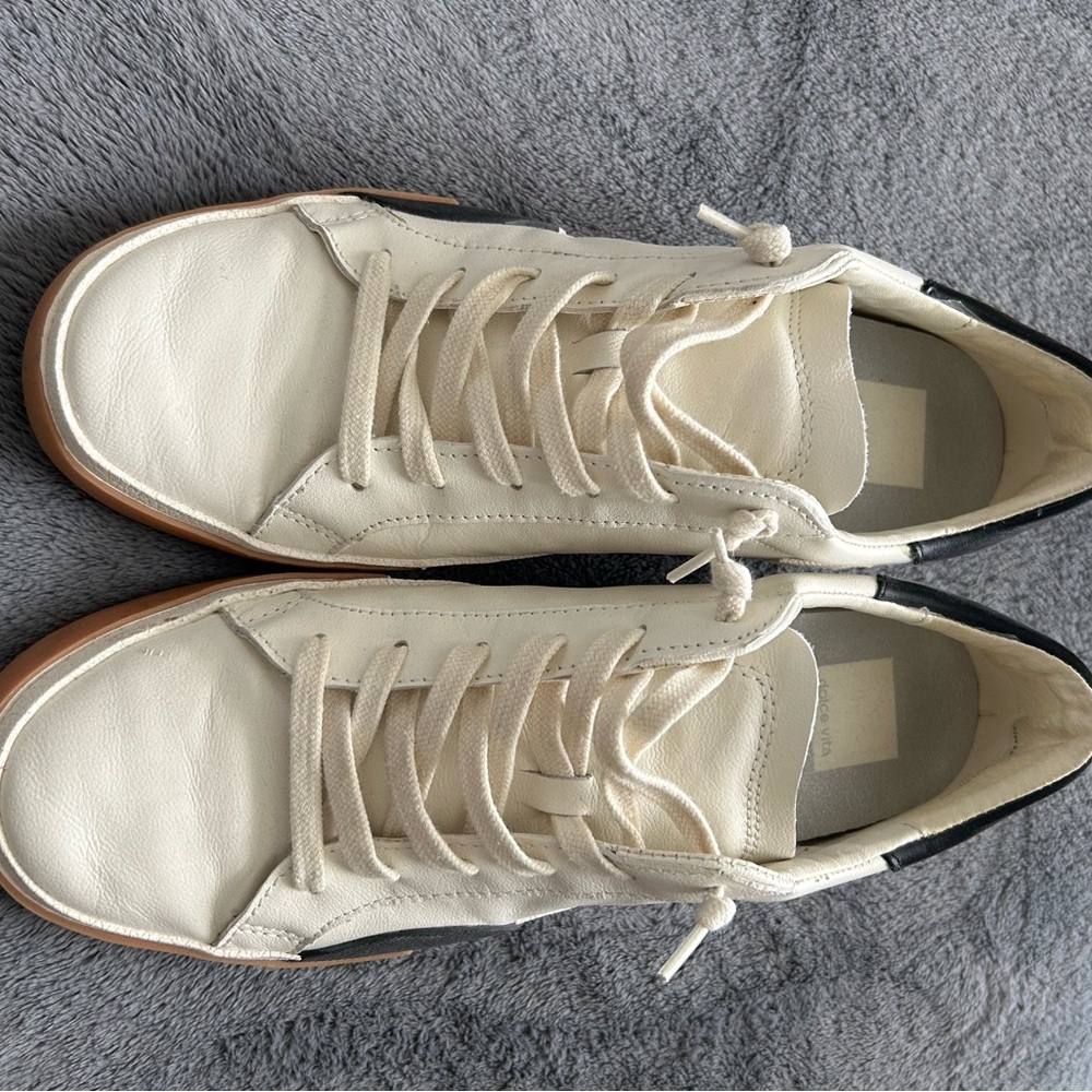 Dolce Vita Cream Sneakers with Textured Fabric and Gum Sole